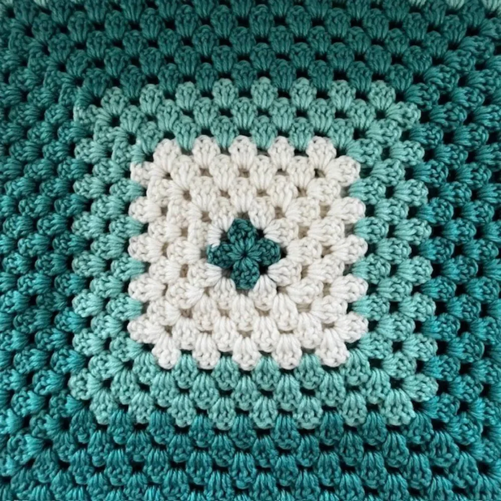 Handmade Knitted Blanket Throw Aqua Teal Blue White